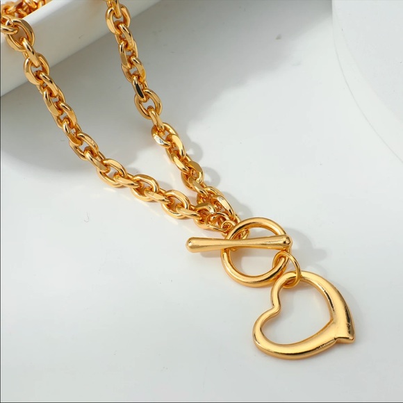 NEW 18K GOLD HEART CHOKER COLLAR NECKLACE - Picture 4 of 8